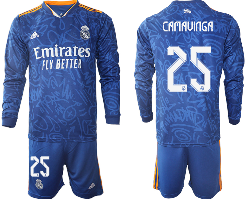 Men 2021-2022 Club Real Madrid away blue Long Sleeve #25 Soccer Jersey